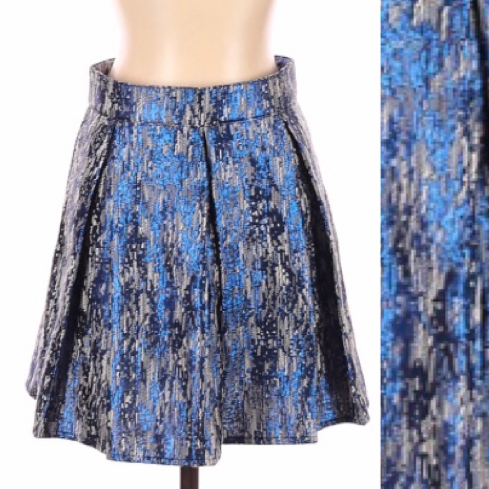 Bethany Mota Blue Foil Shimmery Skater Skirt
